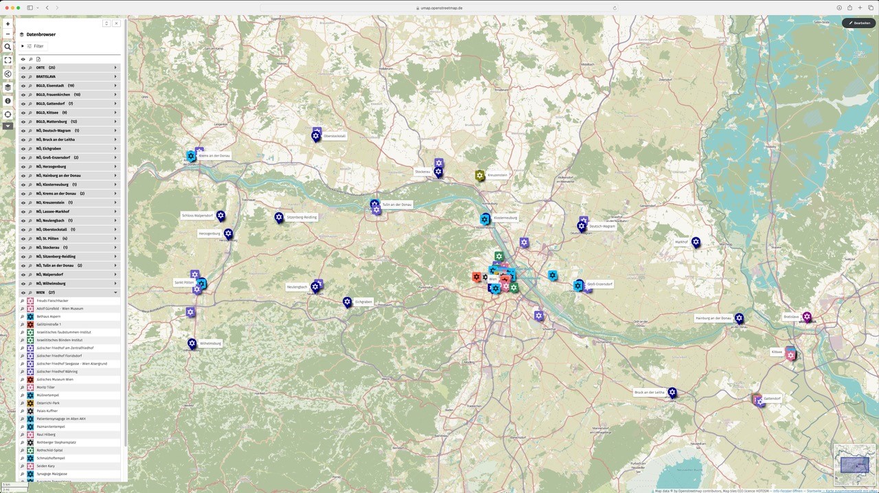 Jewish-SmartMap (work in progress) mit ausgewählten Points of Interest.