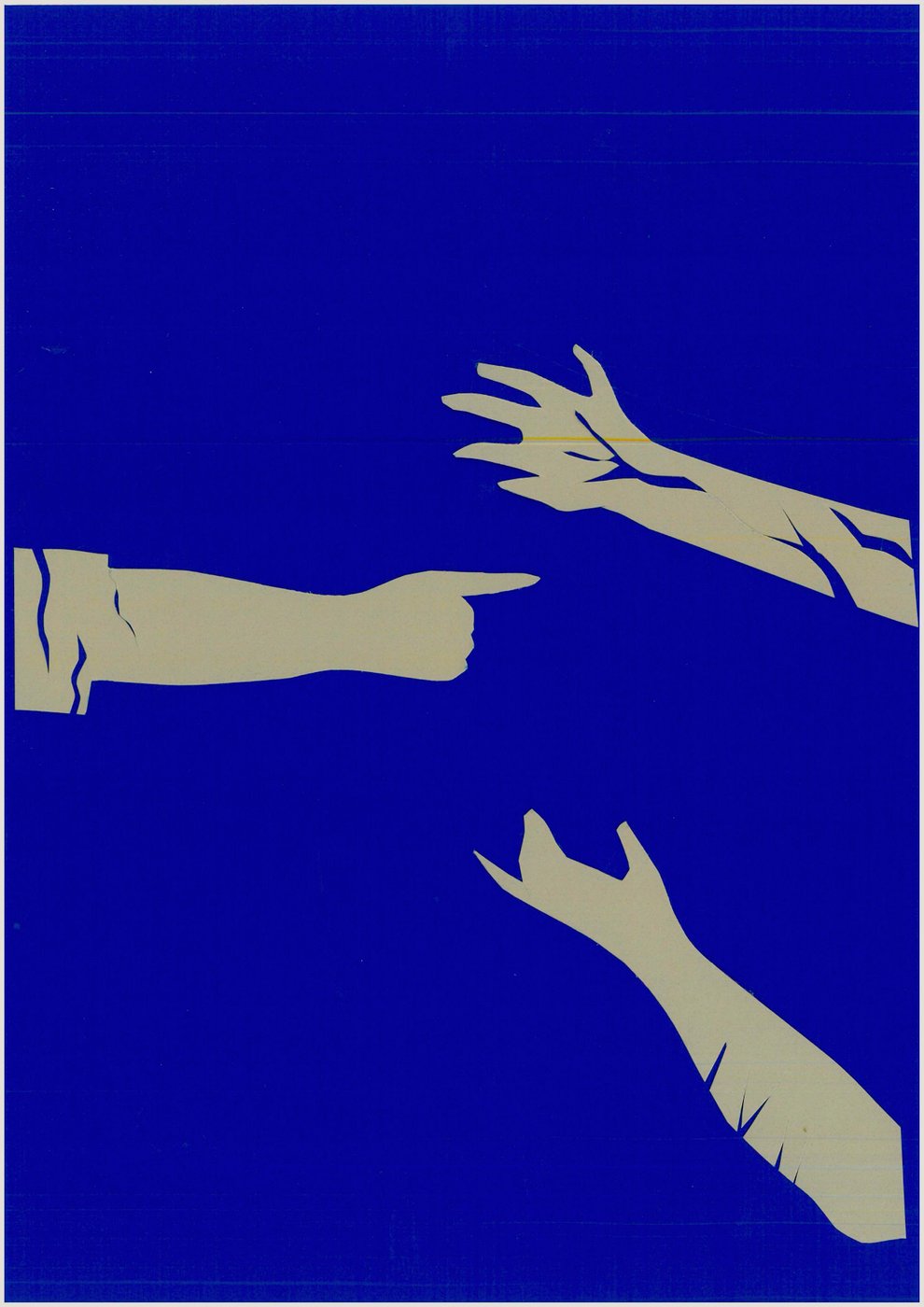 Drei schematische Hände vor blauem Hintergrund