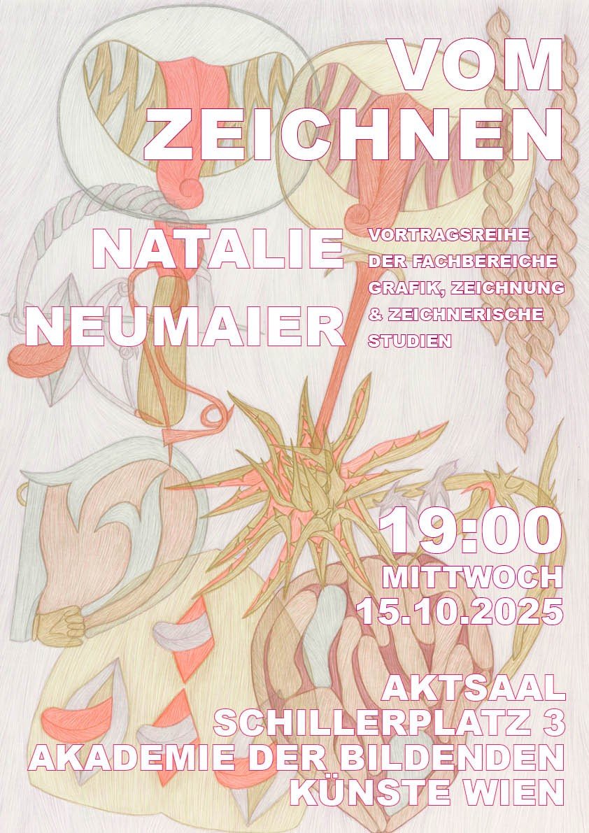 Plakat mit abstrakter Zeichnung als Hintergrund, Text im Vordergrund