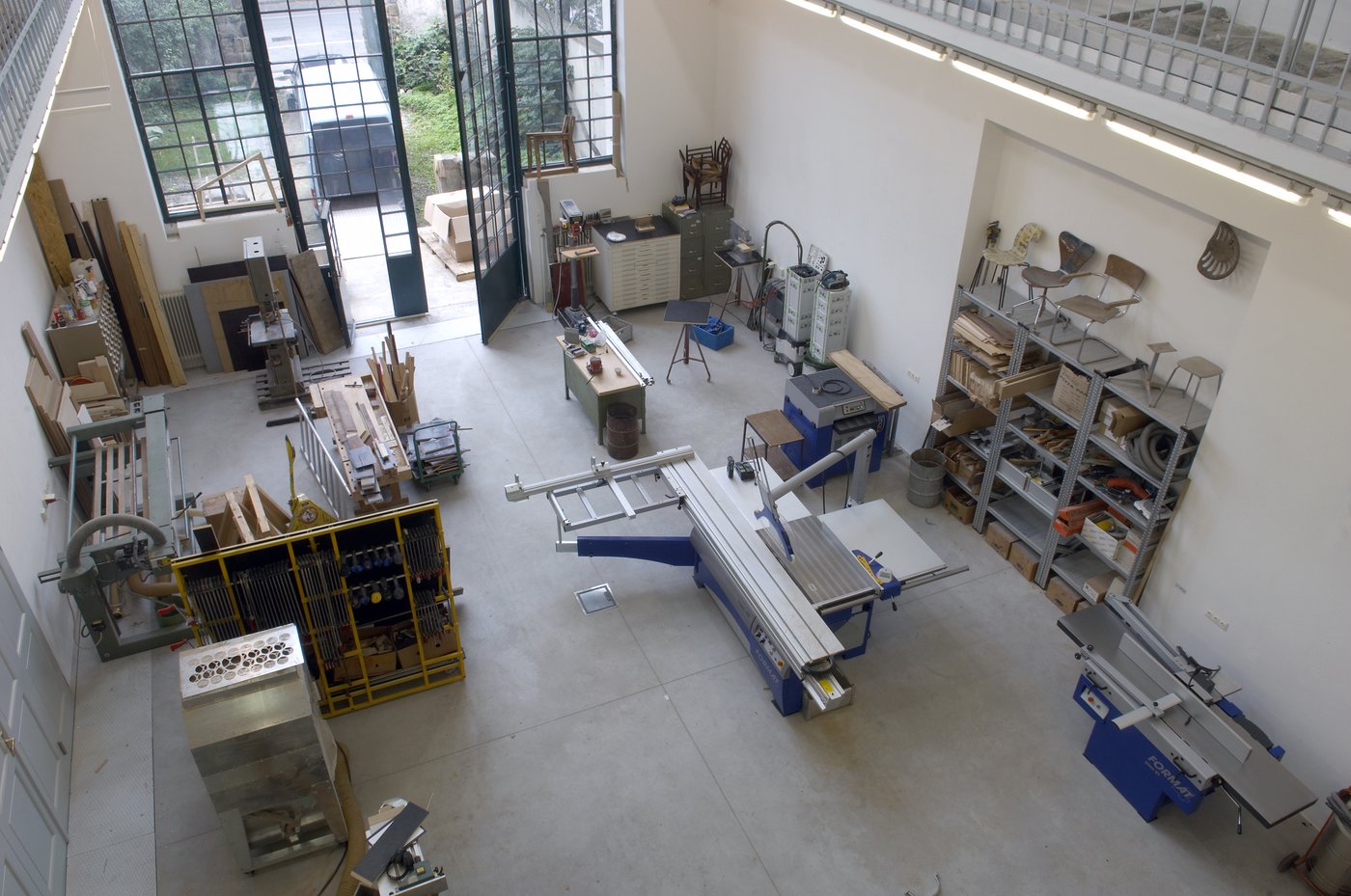 View from above into the workshop in the sculpture studios