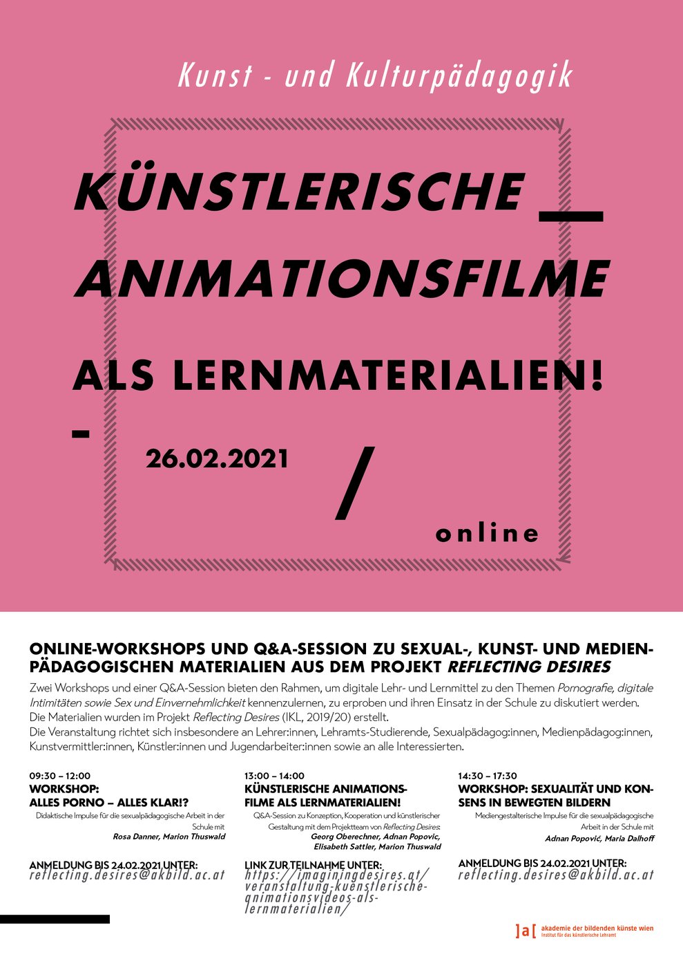 Plakat mit Veranstaltungstitel und pinkem Hintergrund