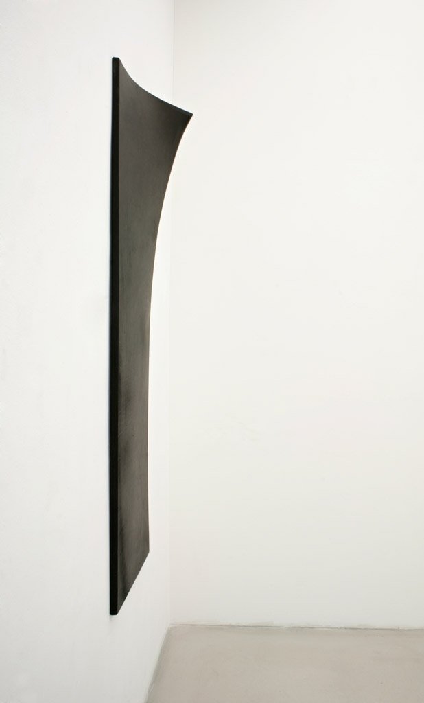 
   Anneliese Schrenk
   
    , Haut gebogen 1
   
   , 2011
   
   Leder auf gebogenem Rahmen
   
   182 x 54 x 23 cm
  

