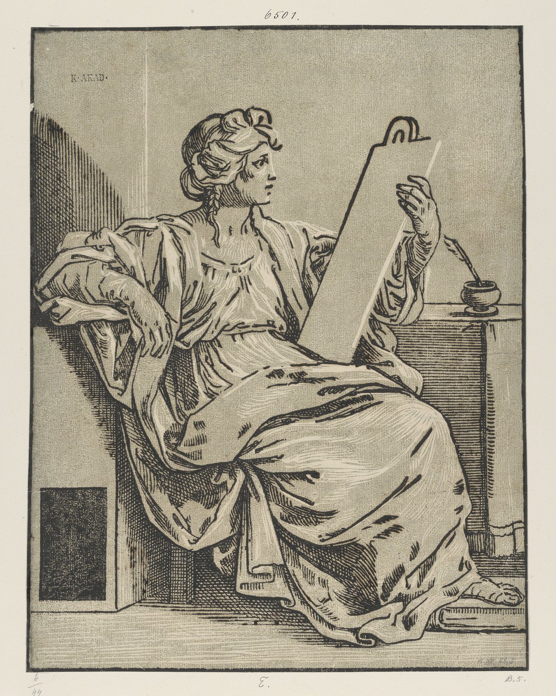 Bartolomeo Coriolano, nach Guido Reni, Sibylle mit einer Tafel, um 1640 © Kupferstichkabinett der Akademie der bildenden Künste Wien sitzende Frau