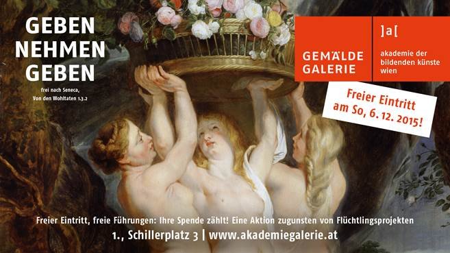 Nach dem Motto     „Geben – Nehmen – Geben“    lädt die Gemäldegalerie bei  freiem Eintritt zu einer Benefizveranstaltung zugunsten von  Flüchtlingsprojekten.
