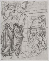 Joseph Anton Koch, [em] Der Eintritt durchs Höllentor [/em], Dante: [em] Göttliche Komödie [/em], Inferno, 3. Gesang, um 1803 Feder in Braun über Bleistift © Kupferstichkabinett der Akademie der bildenden Künste Wien