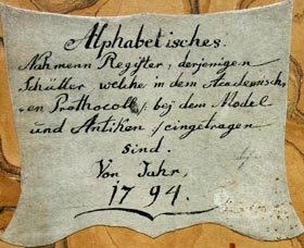 
   Originaltitel eines Schülerregisters, 1794
   
   © Eva Schober
  
