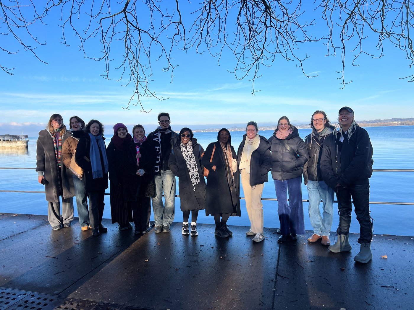 Studierende und Lehrpersonen der Akademie der bildenden Künste und der University of Namibia am Bregenzer See, Dezember 2024 / Students and lecturers from the Academy of Fine Arts and the University of Namibia at Lake Bregenz, December 2024