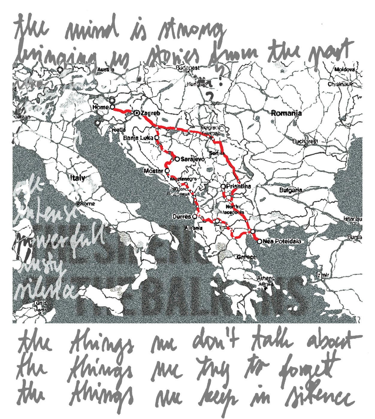Eine überkritzelte Landkarte