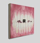 Florian Genzke, [em]Untitled (youth)[/em], 2021, Öl auf Leinwand, Etikett, Faden, 27 x 35 cm