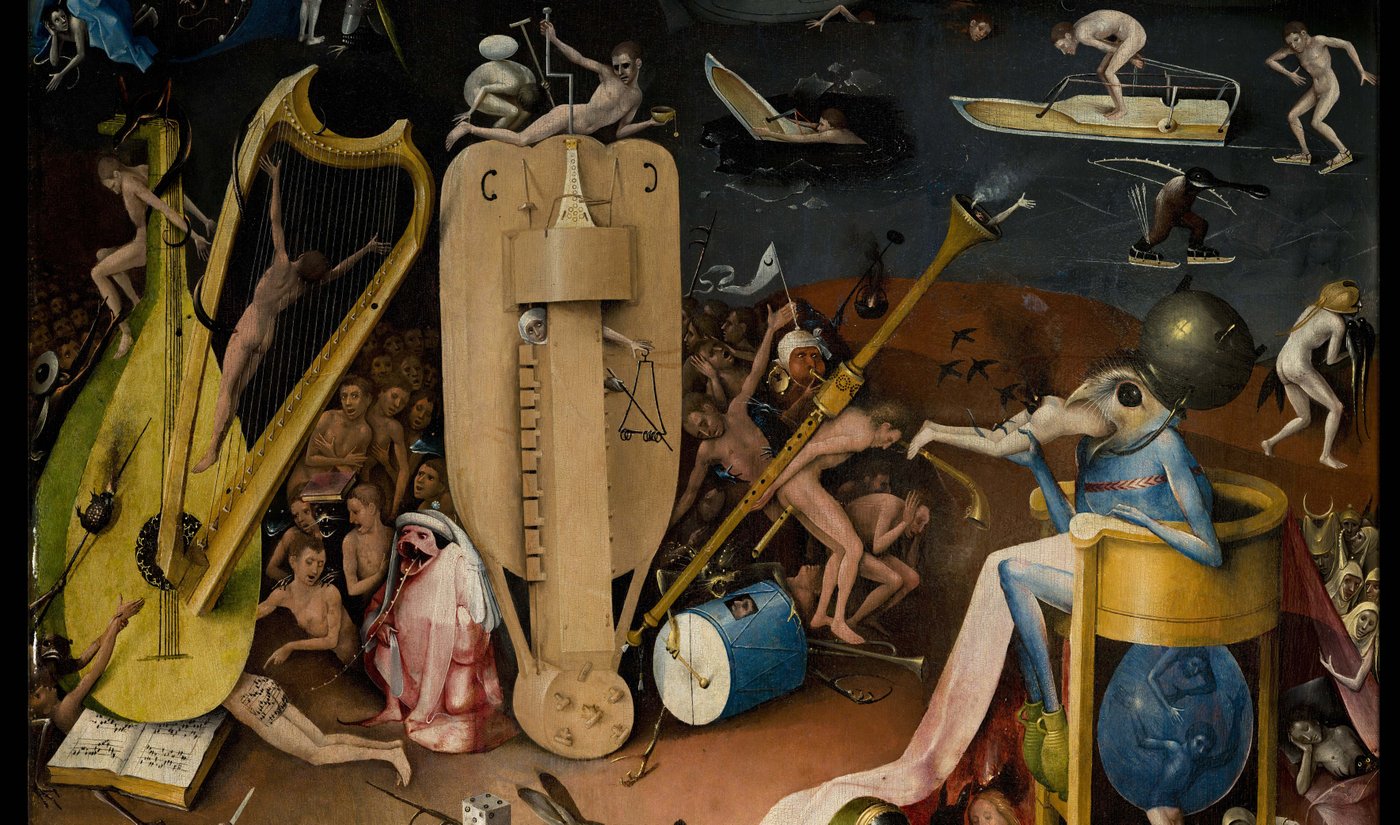 
    Ausschnitt aus: Hieronymus Bosch, Der Garten der
    
    Lüste, rechte Tafel (Innenseite) - Die Hölle
   
