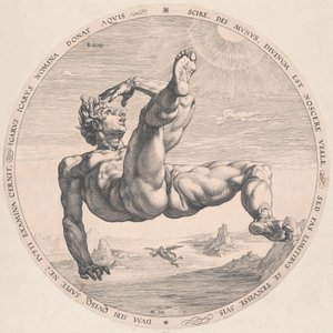 historische Grafik eines Mannes der in der Luft schwebt
