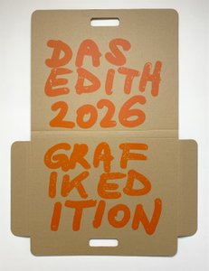 Abbildung der per Siebdruck bedruckten Sammelmappe aus Karton, Das Edith 2026 Grafikedition