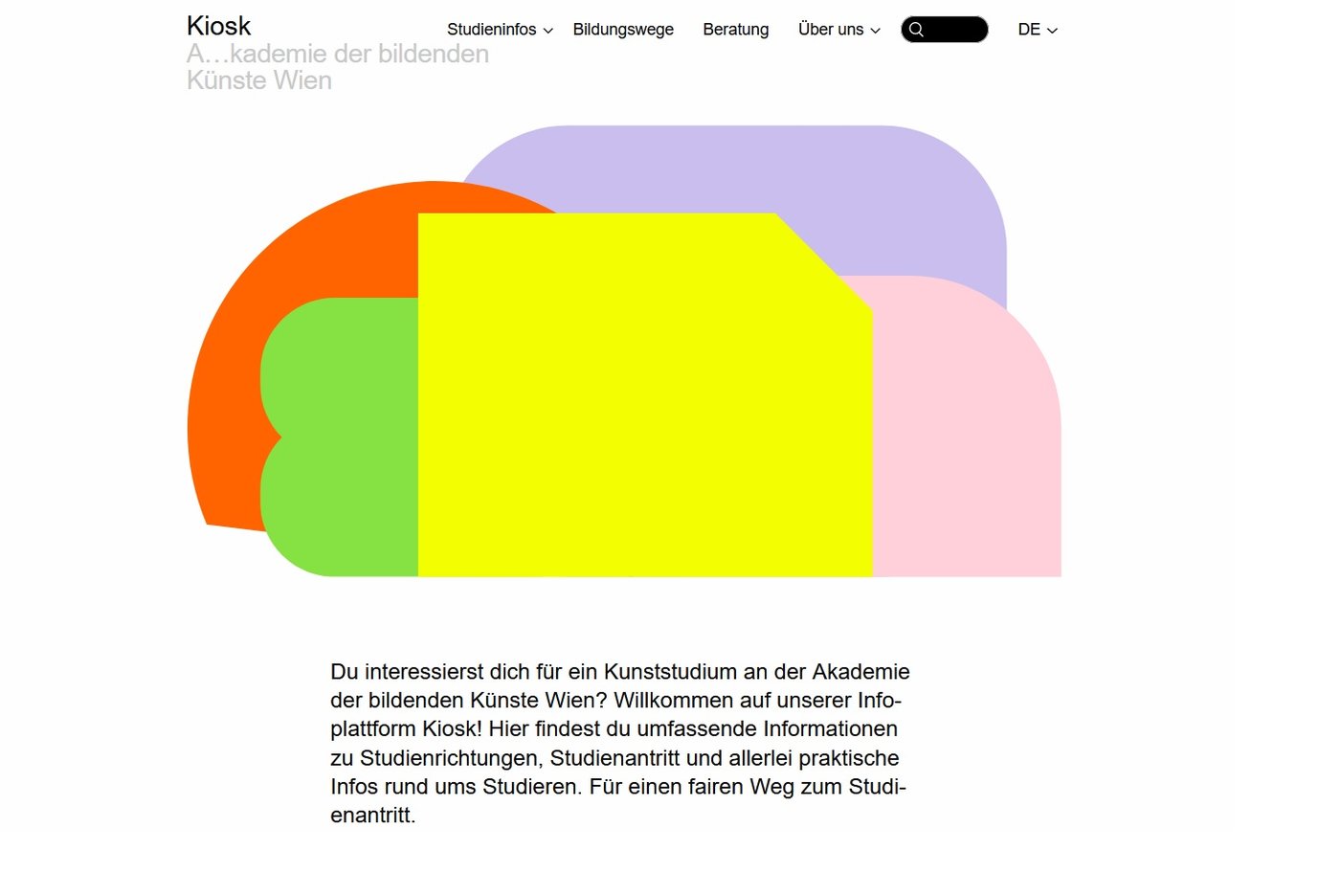 Screenshots der Website Kiosk, Schlagworte: Kiosk, Studieninfo, Standorte