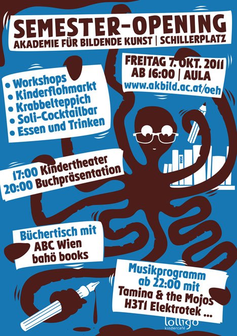 Das ÖH-Referat für Bildung und Politik lädt zum Semester-Opening mit solidarischer Unterstützung des Lolligo-Kindercafés, ABC Wien und bahö books.