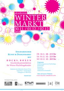 Solidarischer Kunst- und Designmarkt mit BOCKS.BOXEN – Geschenksammelaktion für Wiens Flüchtlingskinder.


 Öffnungszeiten: 30.11.: 18 – 23 Uhr,  01.12.: 12 – 22 Uhr,  02.12.: 12 – 20 Uhr