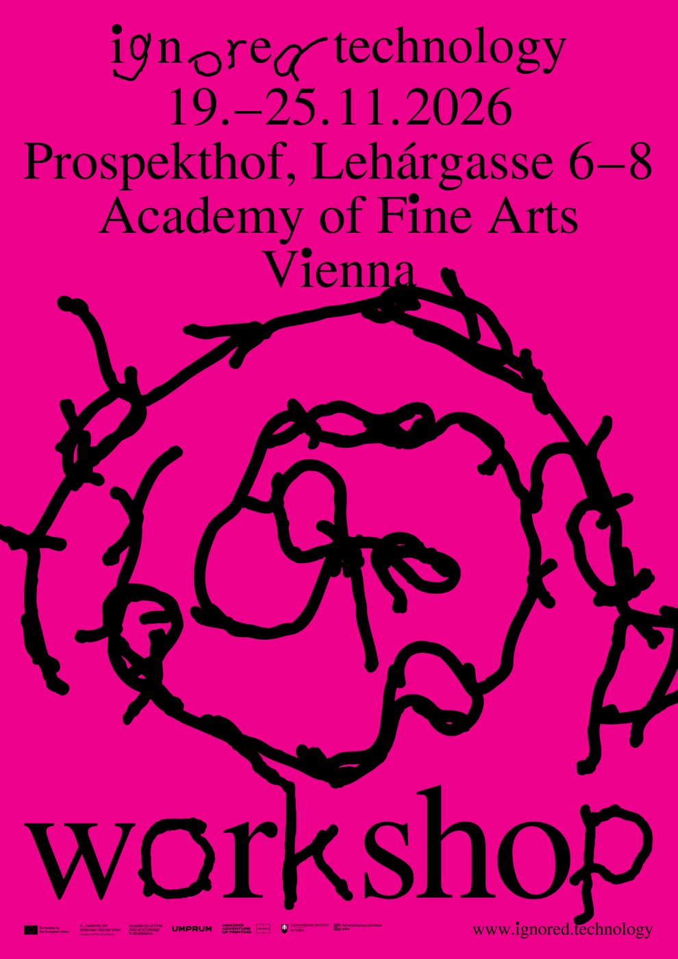 magentafarbenes Postr mit der Info zum Workshop und scribble in der Bildmitte