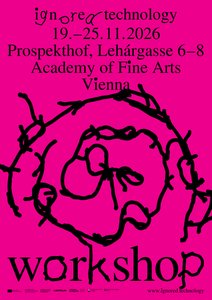 magentafarbenes Postr mit der Info zum Workshop und scribble in der Bildmitte