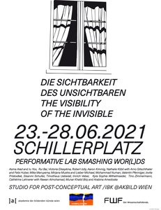 Exhibition and perfomative lab from students of the studio for Post-conceptual Art at the Institute of Fine Arts in cooperation with the
 
  Smashing Wor(l)ds
 
 project.
 


 
  Opening hours:
 
 2 pm - 6 pm, Studio for Post-conceptual Art, Lehargasse 8/I
 
 Works at Schillerplatz on view all day