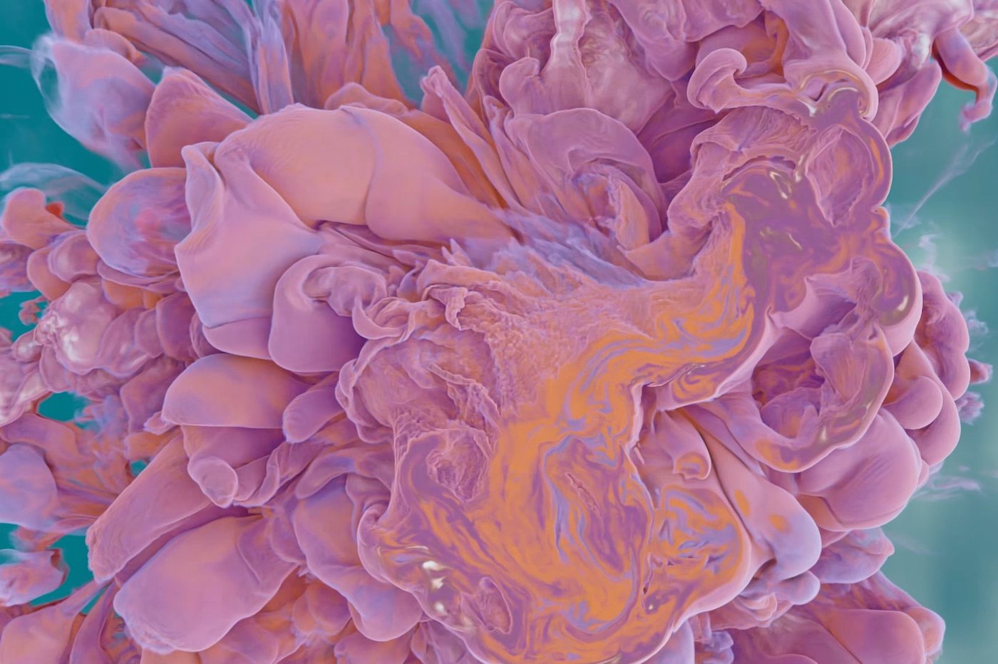 Pink animated liquid in front of a blue background