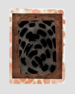 stained paper and collagraph collage black brown