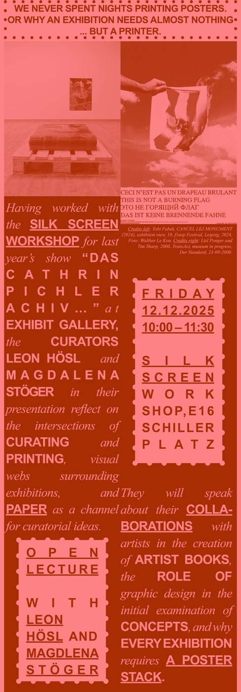 Tobi Fabek, CANCEL LEJ MONU­MENT (2024), Installationsansicht, 10. f/stop Festival, Leipzig, 2024 und Lisl Ponger and Tim Sharp, 2000, TransAct, museum in progress