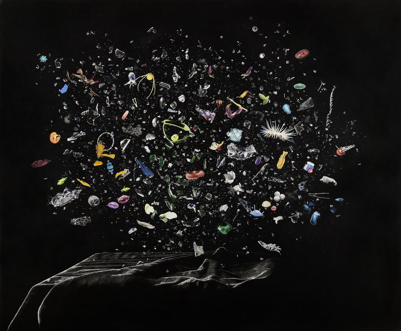 broken fragments on black background