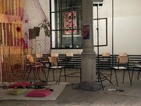 Installation view of Rundgang 2026 with works by Melina Vesely / Pramila Lama, and Firat Yildiz