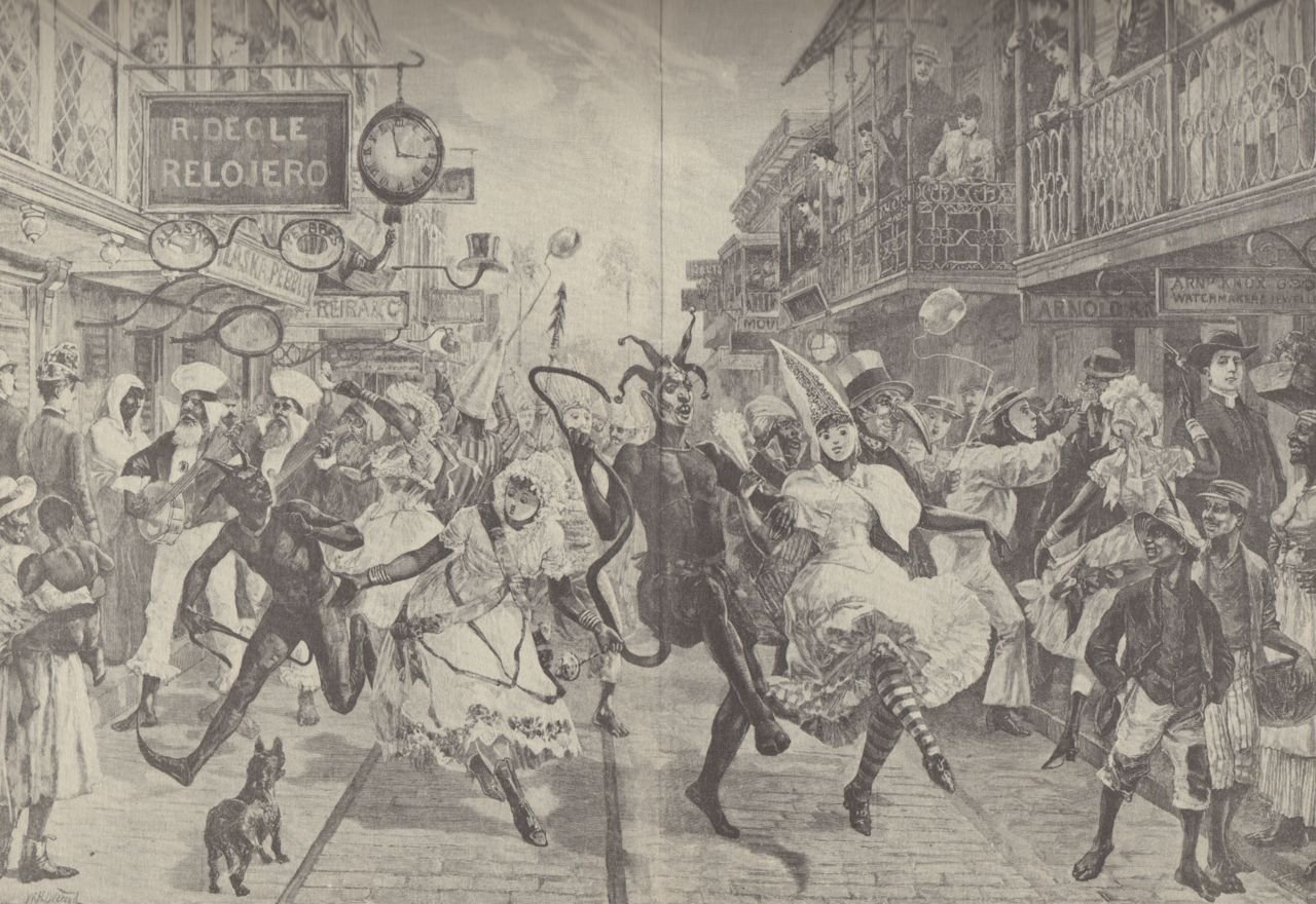Street carnival scene in London 1888