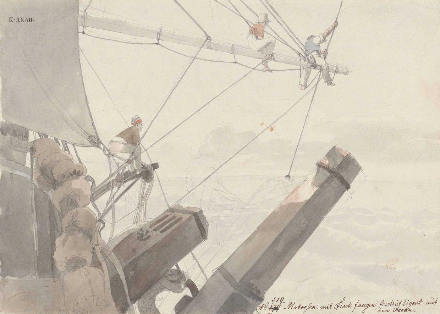 a sailor sits an a ship and watches the open sea