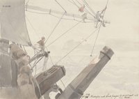 a sailor sits an a ship and watches the open sea