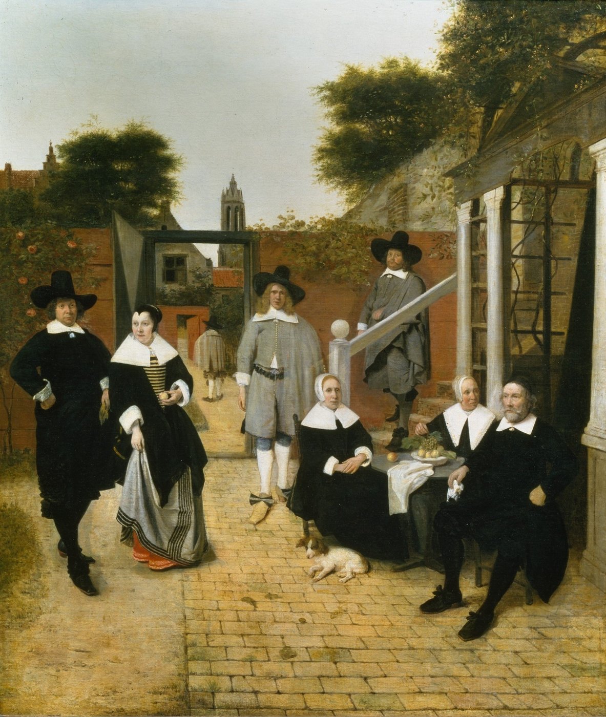 painting of a few people in black and white and grey dresses and hats