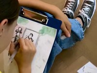 a kid draws