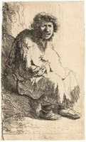 Rembrandt Harmensz. van Rijn, [em]Beggar Seated on a Bank (Self-Portrait)[/em], 1630, etching © Graphic Collection of the Academy of Fine Arts Vienna