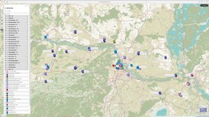 A screenshot of a map showing Vienna, Lower Austria, Burgenland and Bratislava. On the map, there are points of interest for Jewish Heritage. To the left of the image, there is a legend with a list of places and categories.