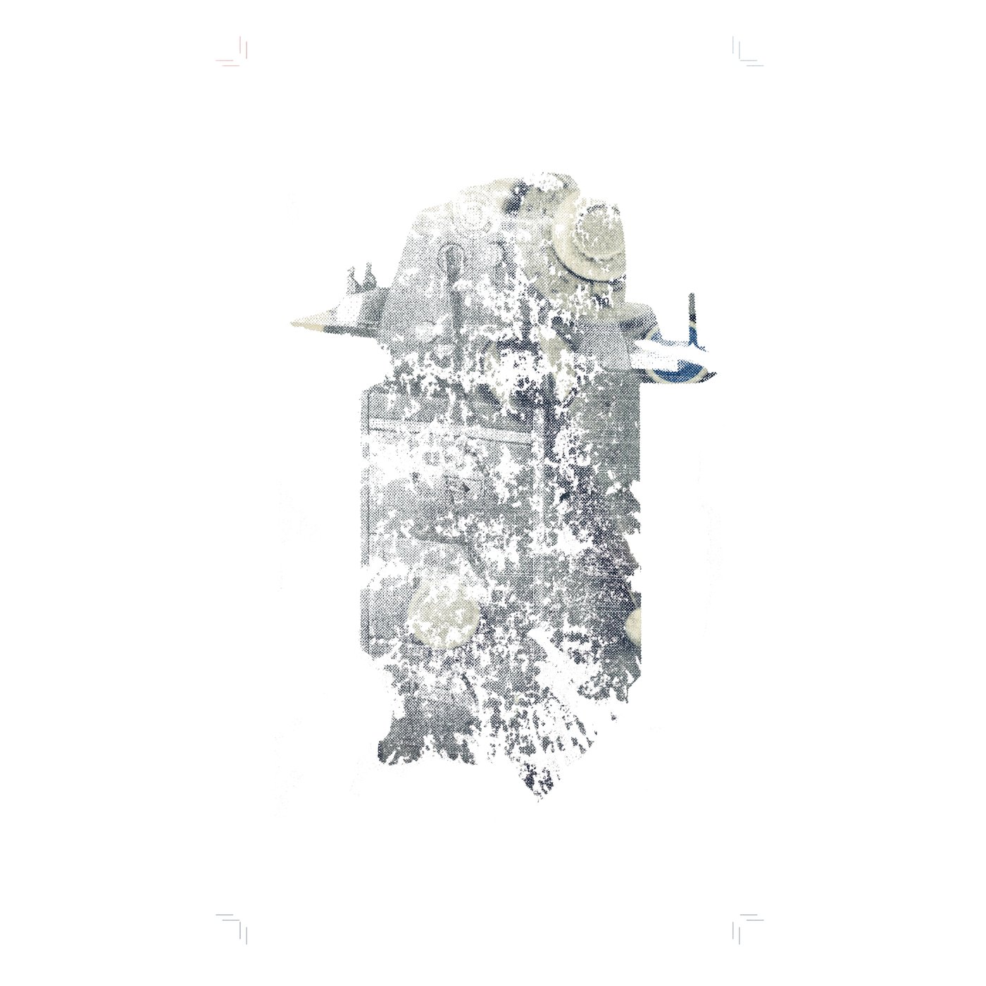 A mimeograph of an image of a mimeograph machine, only partially visible due to several blank spots.