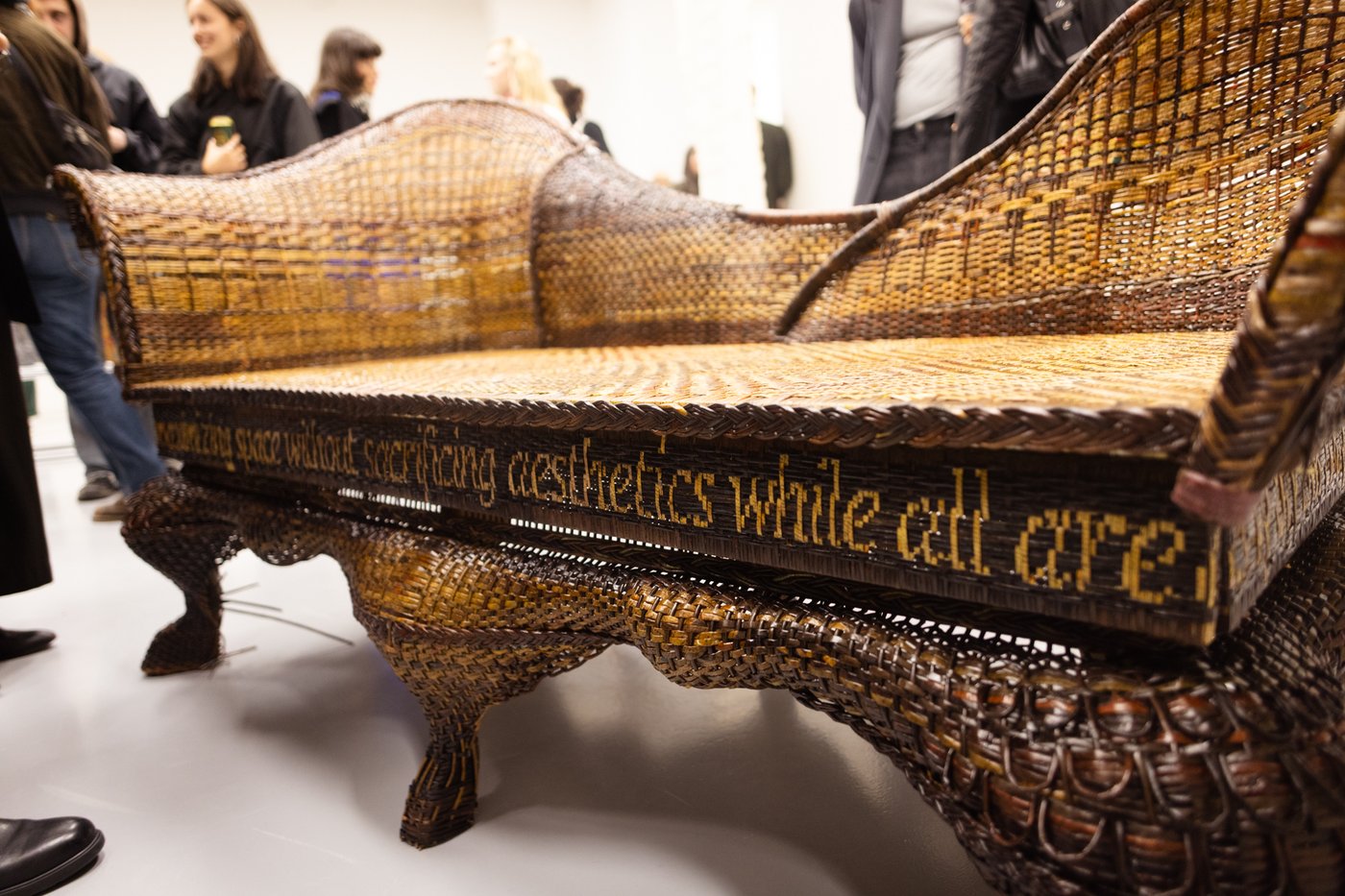 brown bench with writings on it